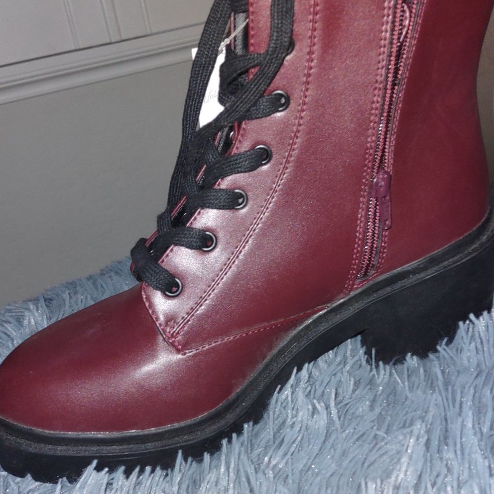 Deep burgundy combat booties